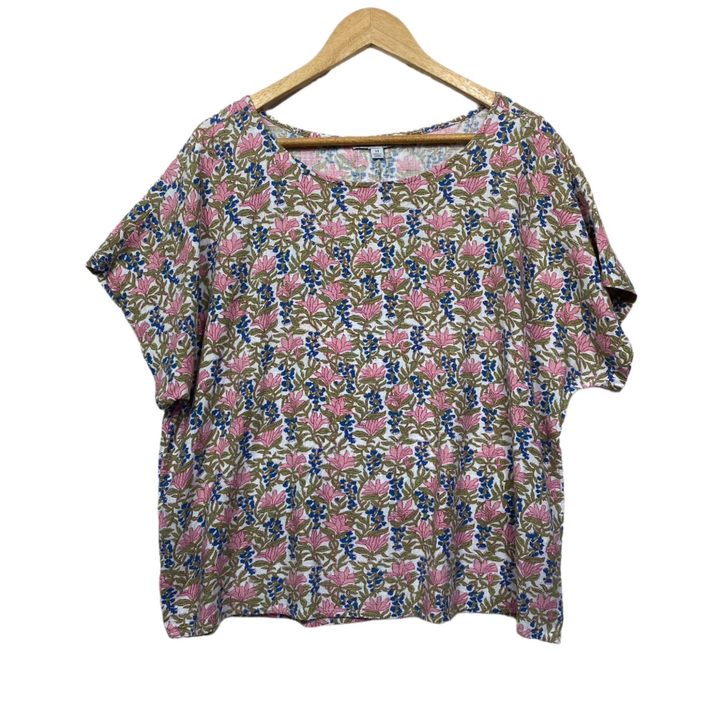 Suzanne Grae Linen Top Size 14 Floral Multicoloured Short Sleeve