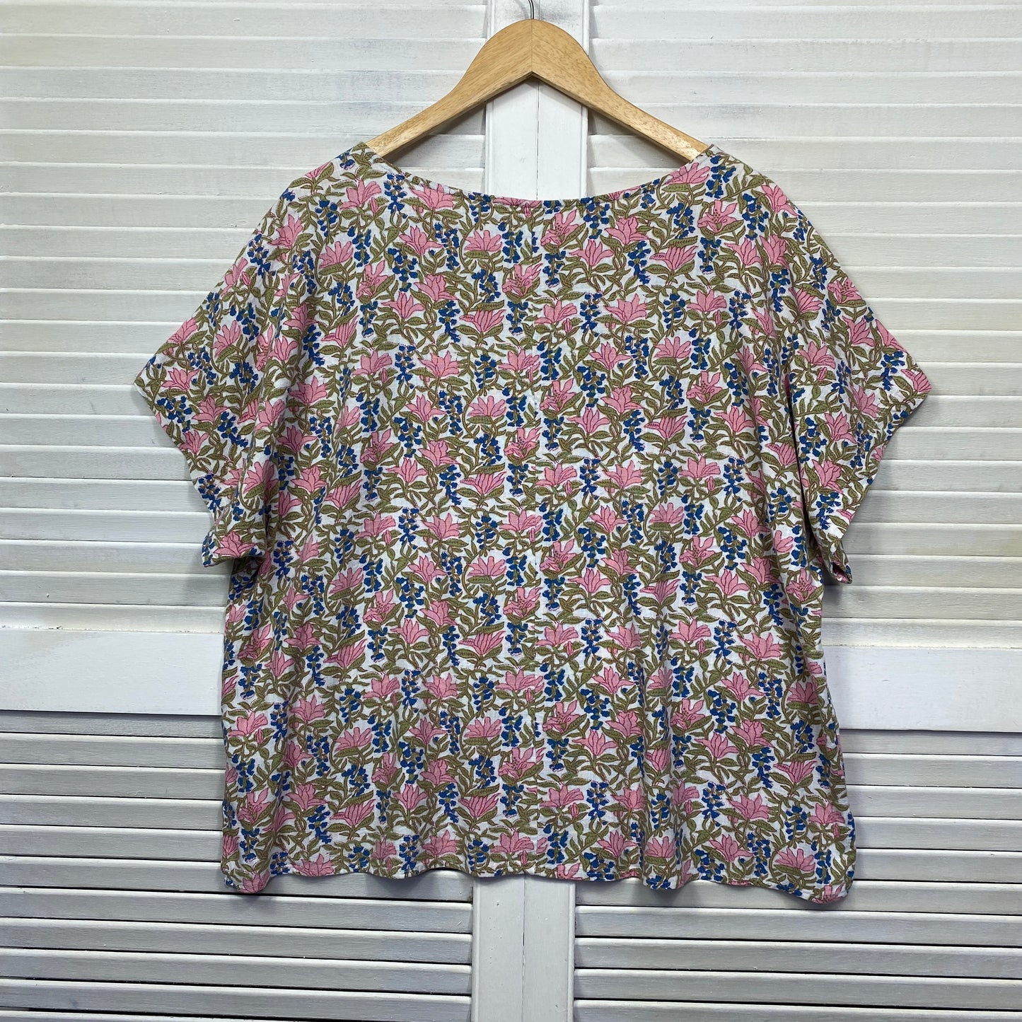 Suzanne Grae Linen Top Size 14 Floral Multicoloured Short Sleeve