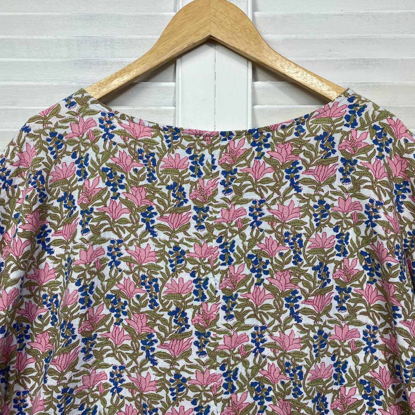 Suzanne Grae Linen Top Size 14 Floral Multicoloured Short Sleeve