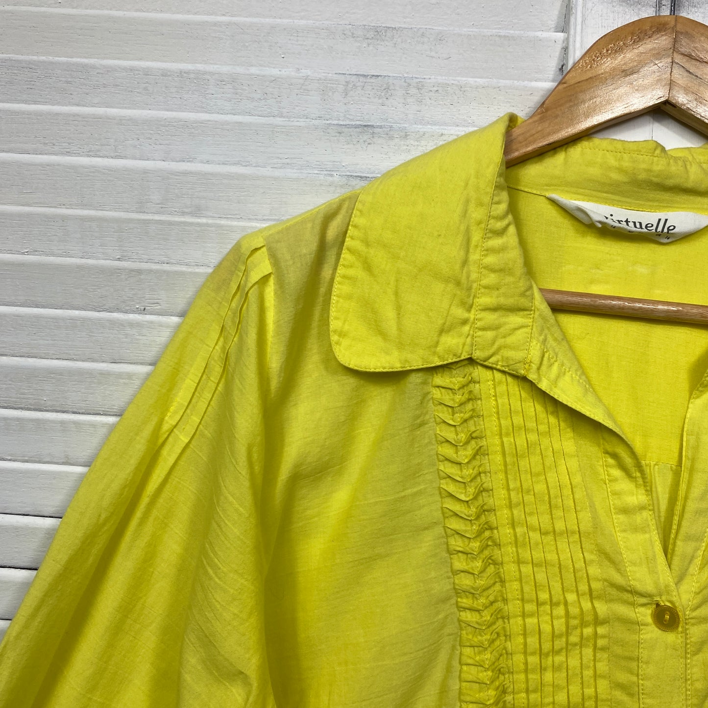 Virtuelle Top Size 14 Plus Yellow Crochet Sleeve Cotton Button Up