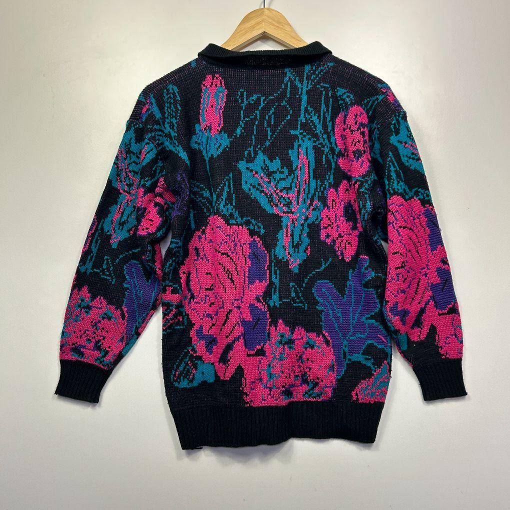Vintage Target Black Multicolour Rose Knit Sweater - Size 12