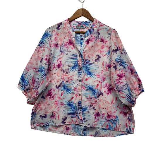 Katies Top Size 18 Floral 3/4 Sleeve Multicoloured Button Up