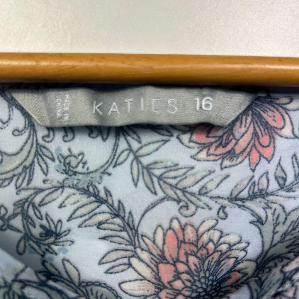 Katies Blue Floral Polyester Sheer Top - Size 16