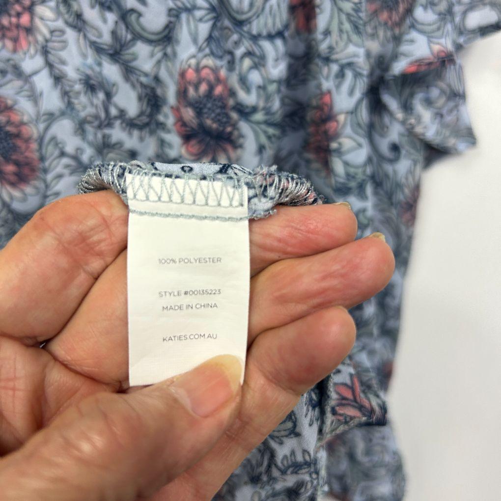 Katies Blue Floral Polyester Sheer Top - Size 16