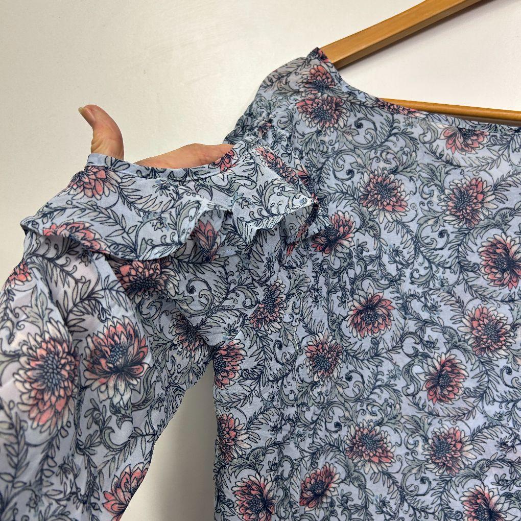 Katies Blue Floral Polyester Sheer Top - Size 16