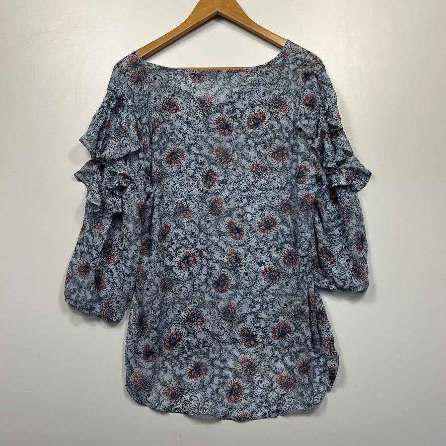 Katies Blue Floral Polyester Sheer Top - Size 16