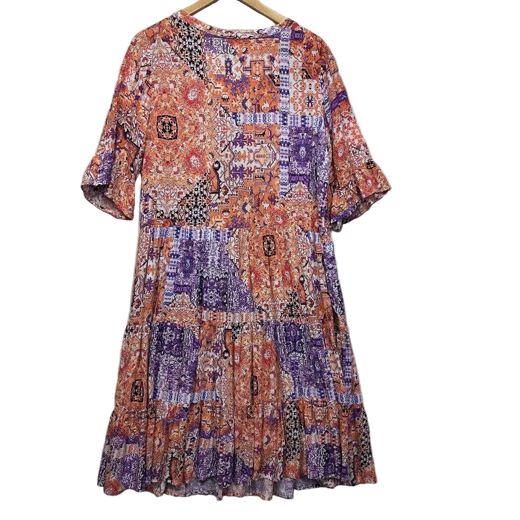 Rockmans Orange Multicoloured Dress - Size 16