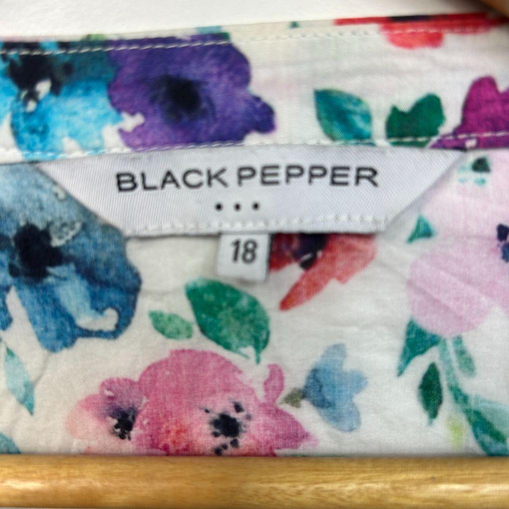 Black Pepper White Multicoloured Cotton Top - Size 18