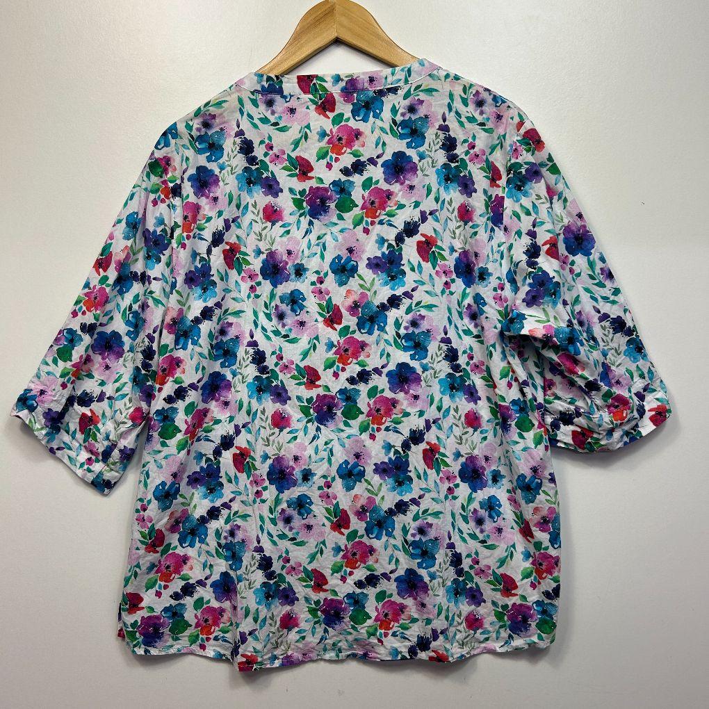 Black Pepper White Multicoloured Cotton Top - Size 18