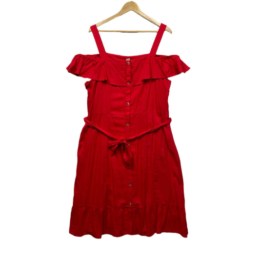 Rockmans Dress Size 18 Red Off the Shoulder Linen Blend