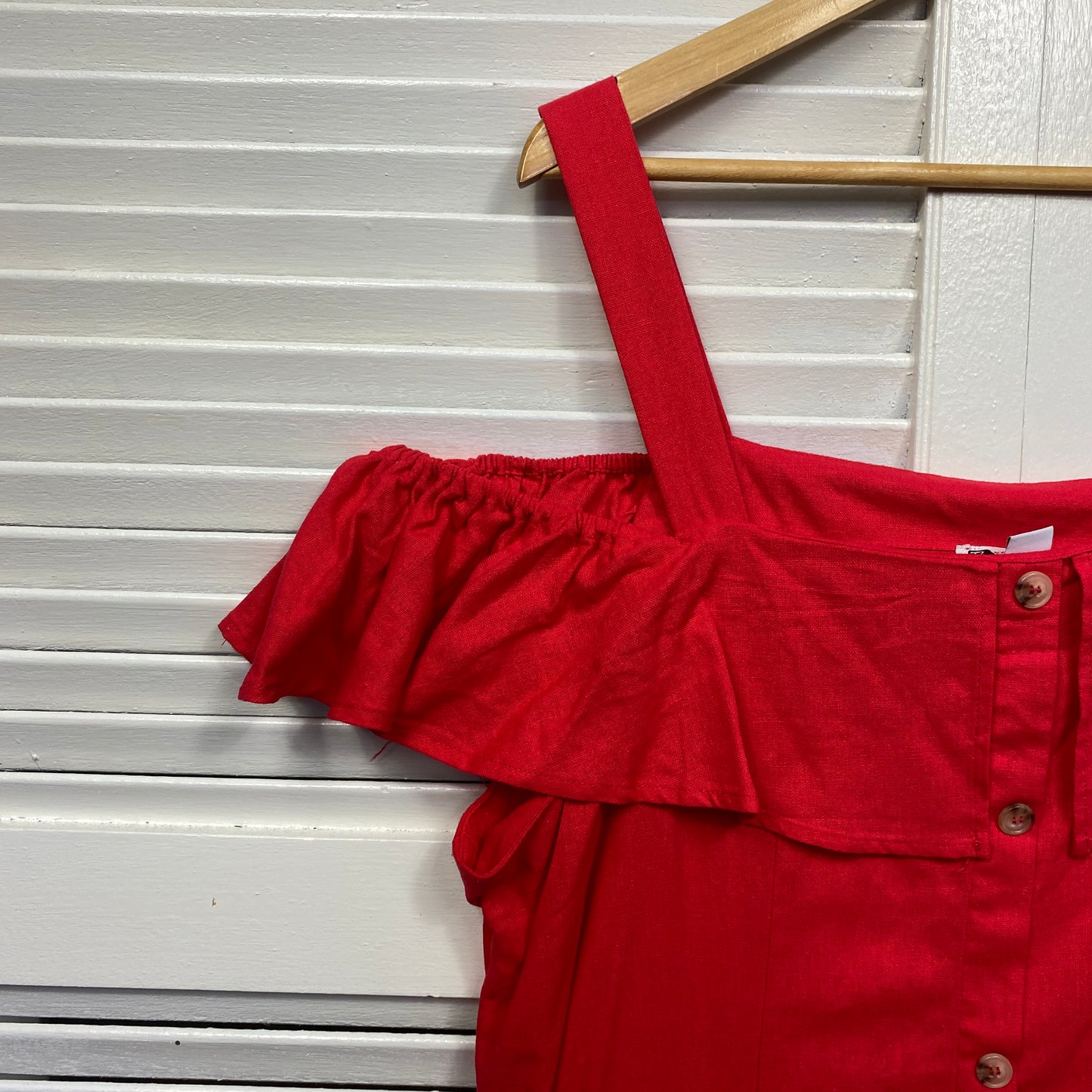 Rockmans Dress Size 18 Red Off the Shoulder Linen Blend