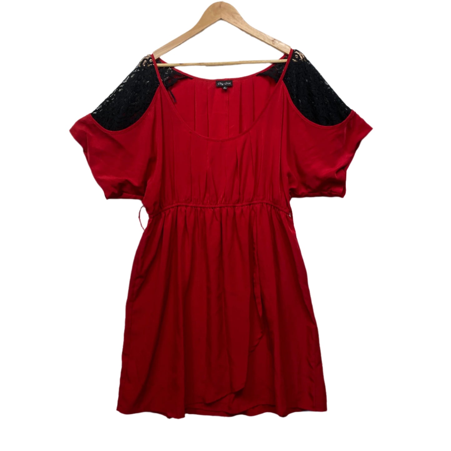 City Chic Dress Size 18 Plus Medium Red Short Sleeve Lace Trim