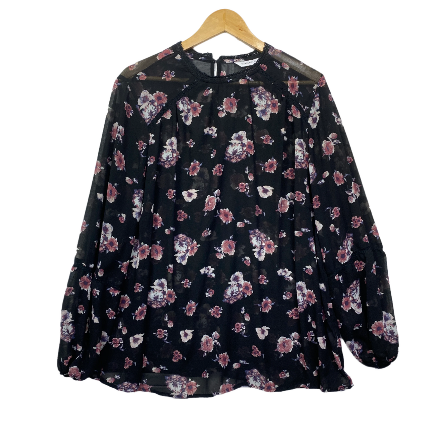 Isobelle Top Size 20 Plus Black Floral Long Sleeve Sheer