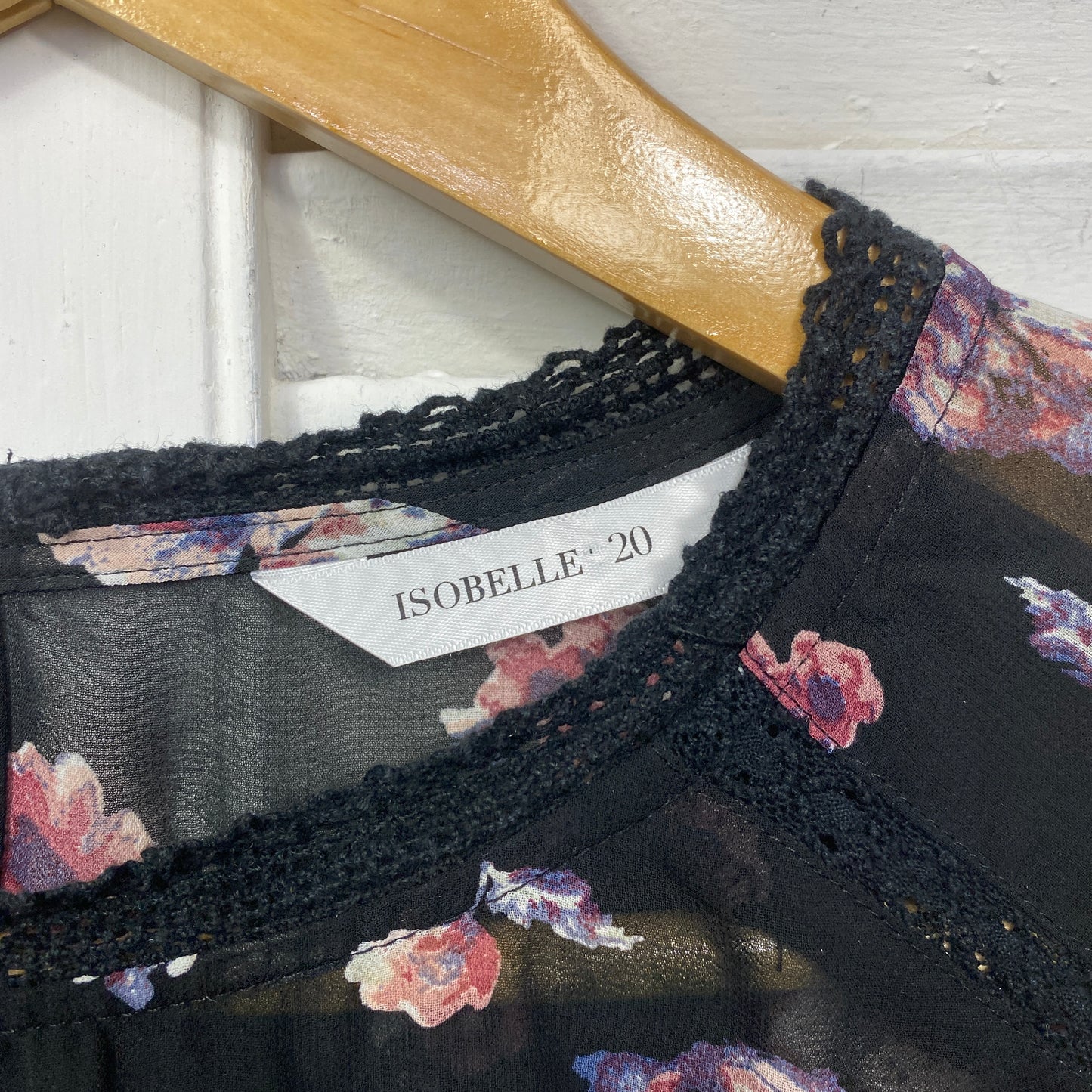 Isobelle Top Size 20 Plus Black Floral Long Sleeve Sheer