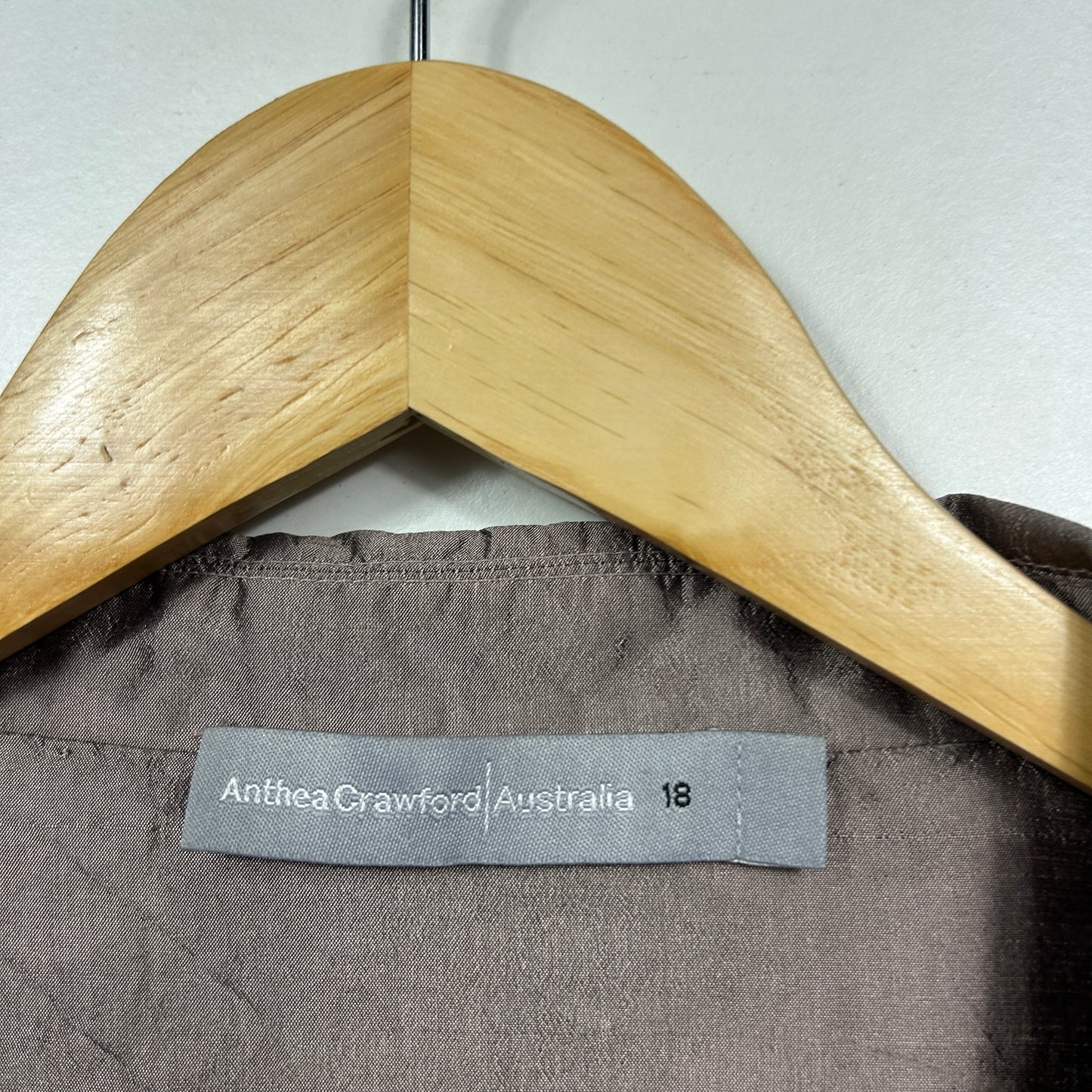 Anthea Crawford Taupe Silk Jacket with Black Lace Trim - Size 18