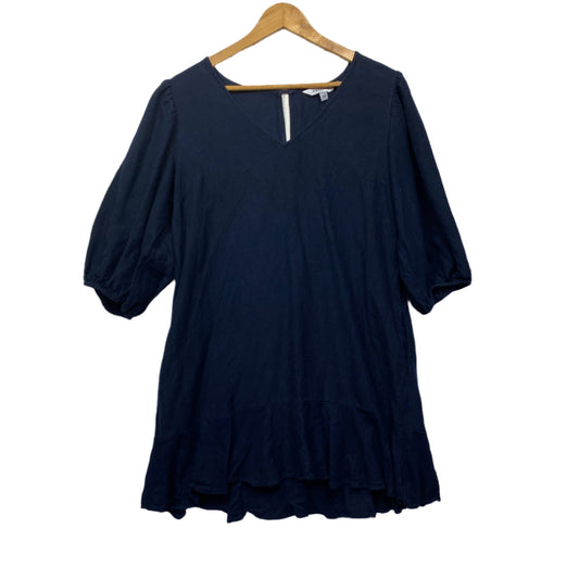 Preview Smock Dress Size 14 Navy Linen Blend Pockets