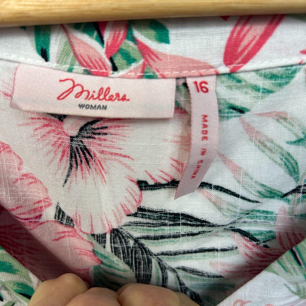 Millers White Multicoloured Cotton Dress - Size 16