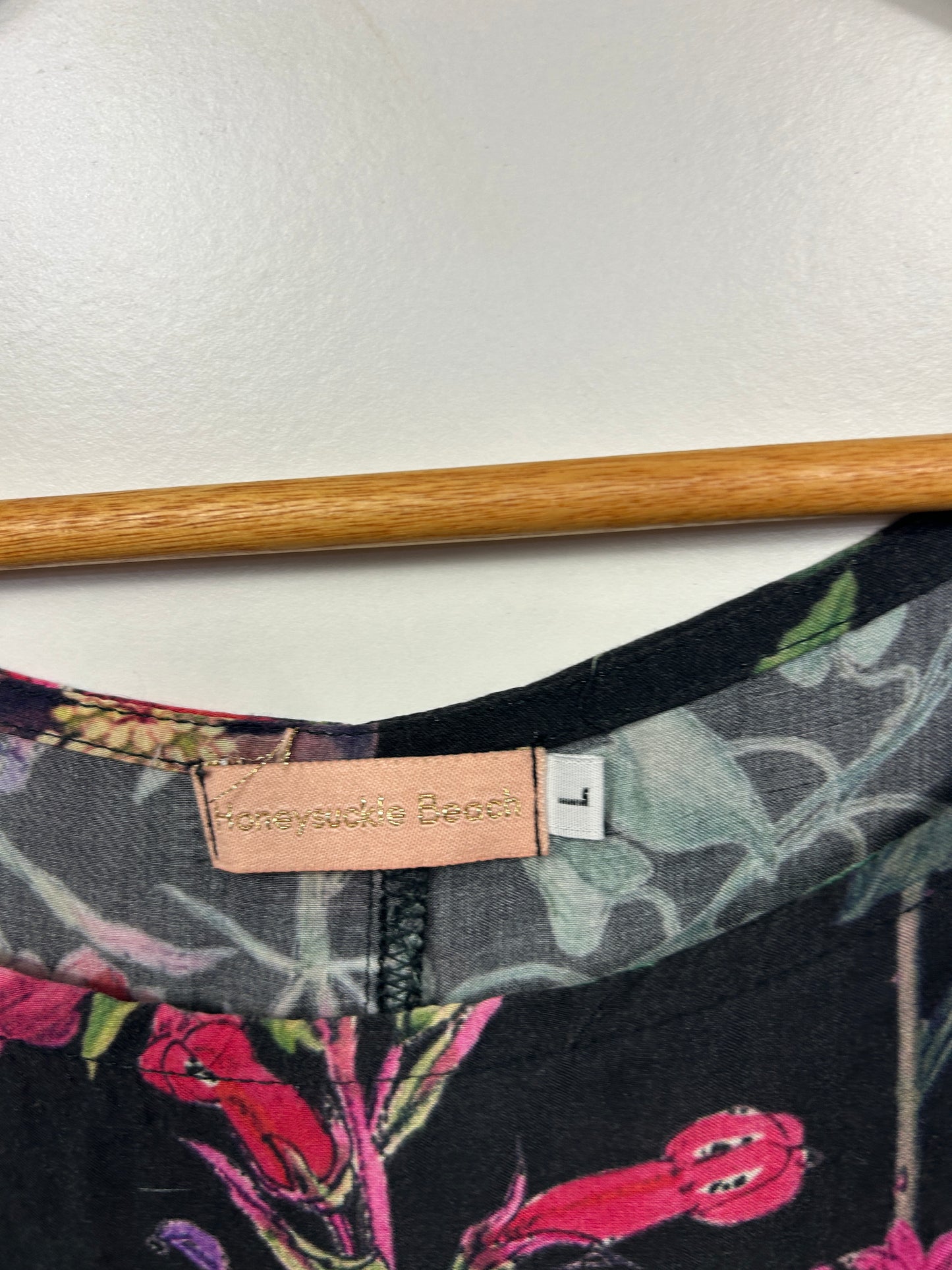 Honeysuckle Beach Black Floral Print Dress - Size L