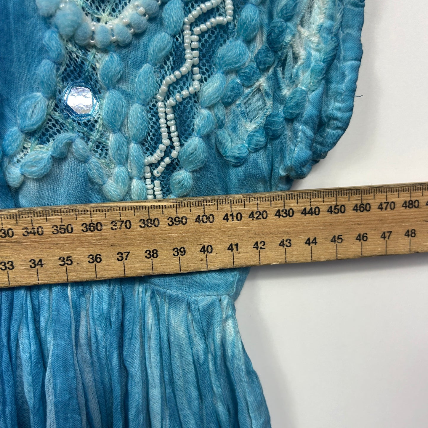 Ruby Yaya Top Size 12 14 Blue Embroidered Open Front