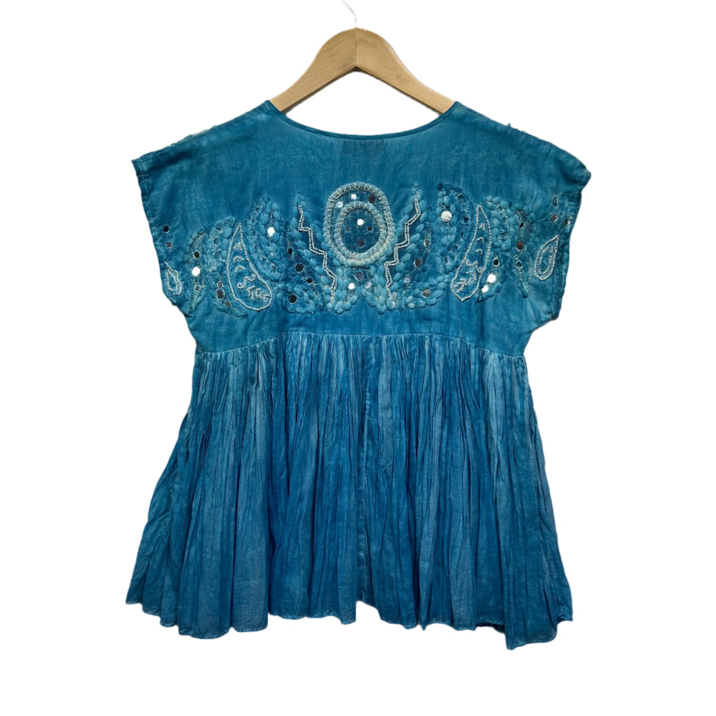 Ruby Yaya Top Size 12 14 Blue Embroidered Open Front