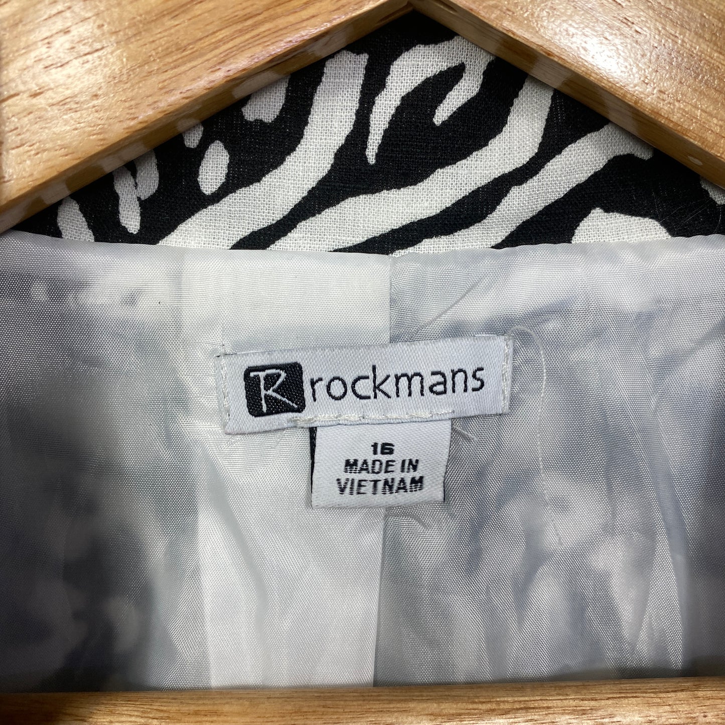 Rockmans Jacket Blazer Size 16 Black White Linen Blend Long Sleeve