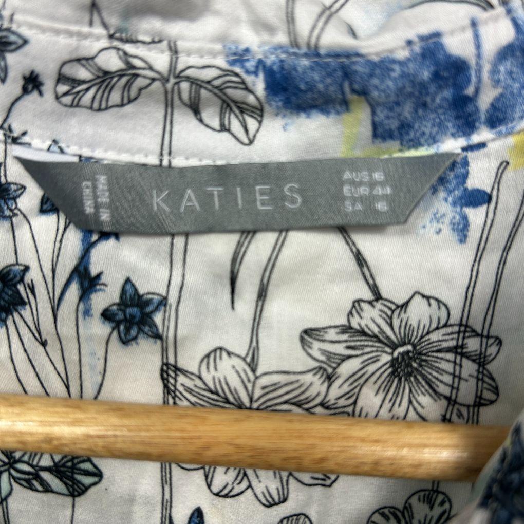 Katies White Multicolour Cotton Top - Size 16
