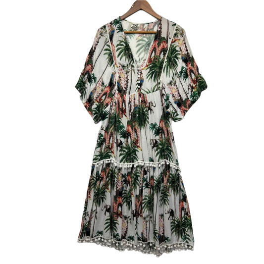 Jaase Maxi Boho Dress Size 14 Large White Floral Tropical