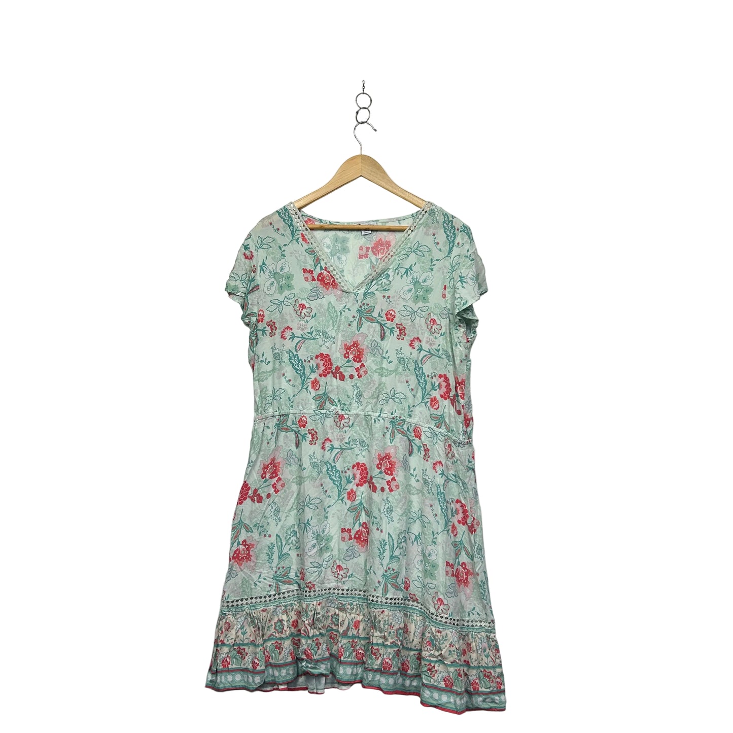 Rockmans Sage Green Floral Print Boho Dress - Size 18