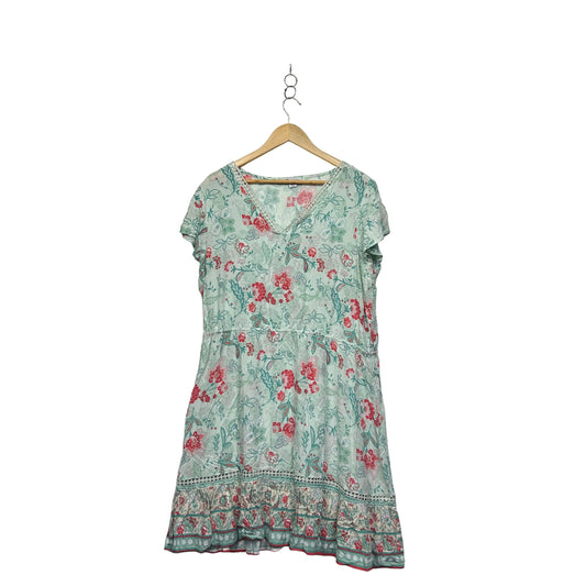 Rockmans Sage Green Floral Print Boho Dress - Size 18