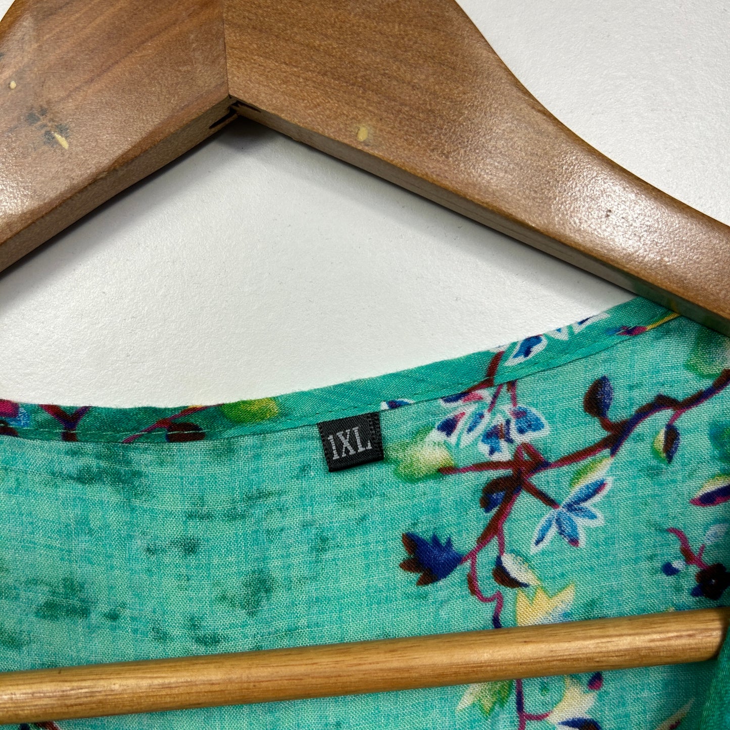 Turquoise Floral Botanical Print Tiered Dress - Size XL