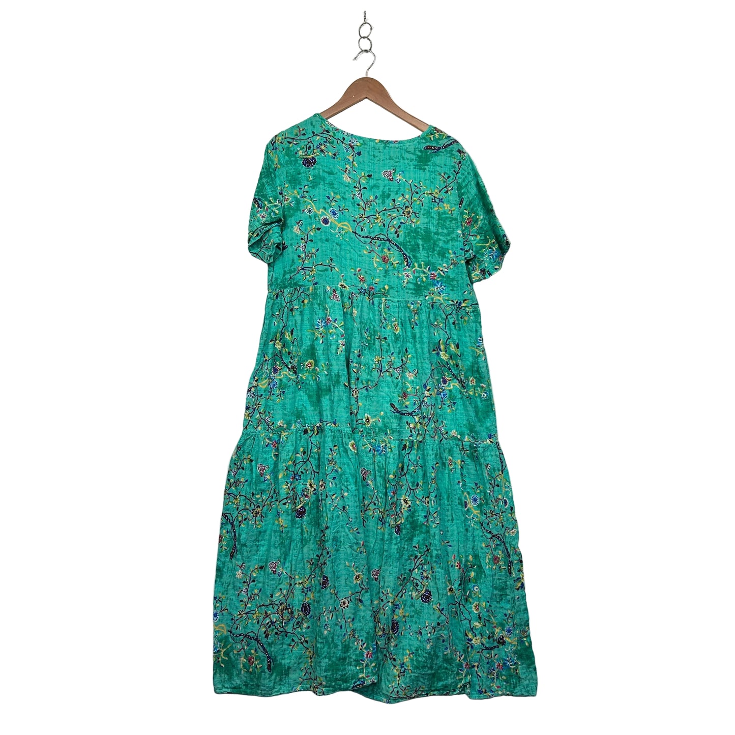 Turquoise Floral Botanical Print Tiered Dress - Size XL