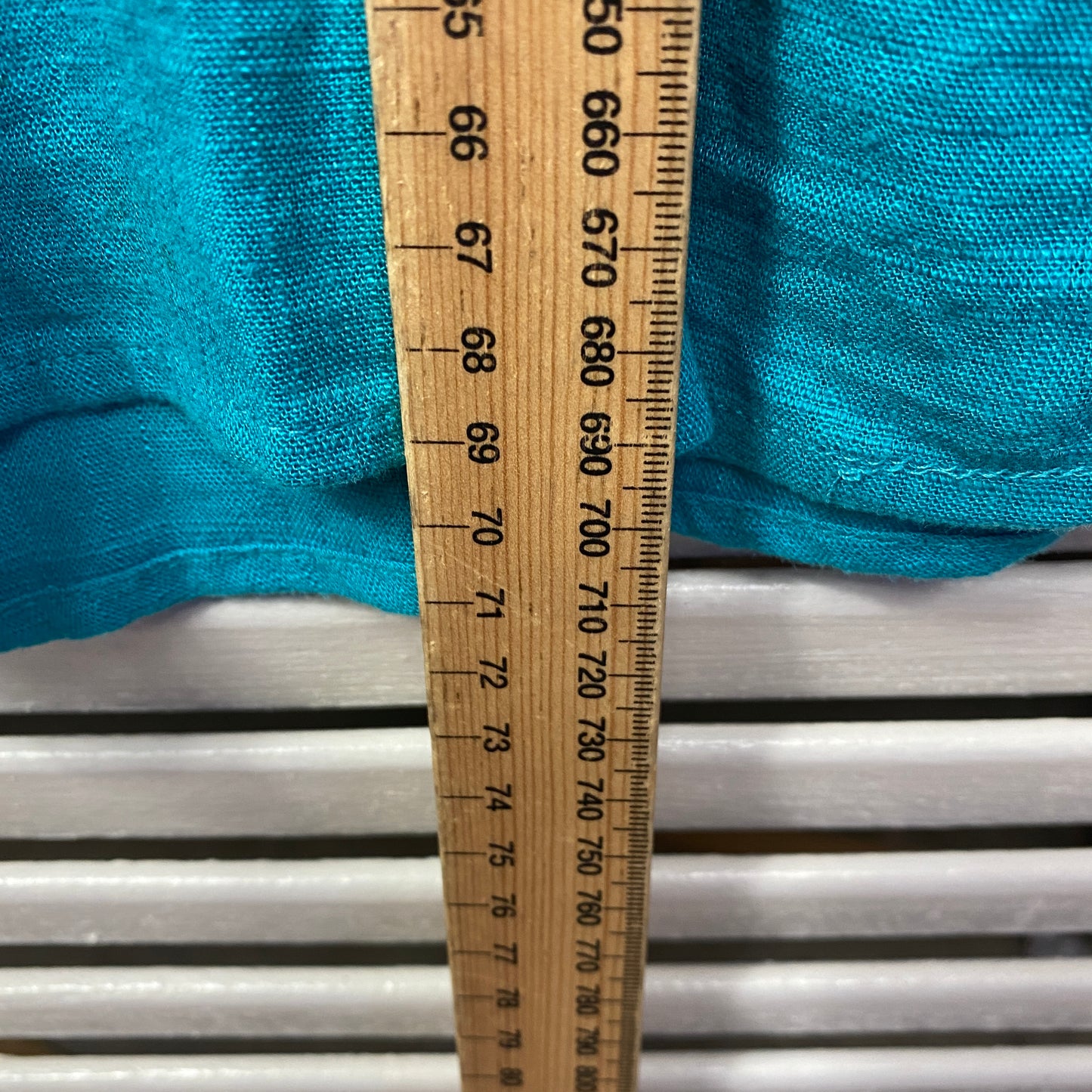 Linen Top Size 14 16 Blue Short Sleeve Ruched