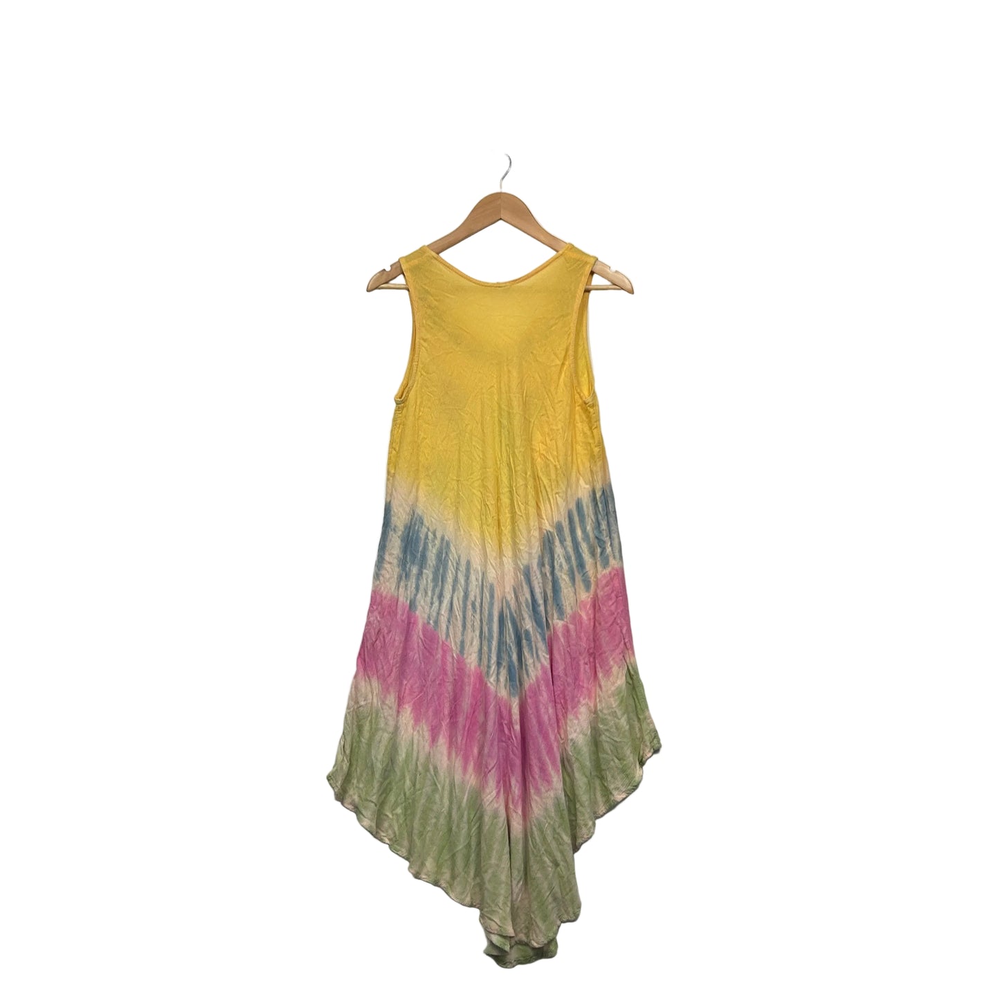 Tie-Dye Maxi Dress with Hand-Painted Botanical Details - One Size