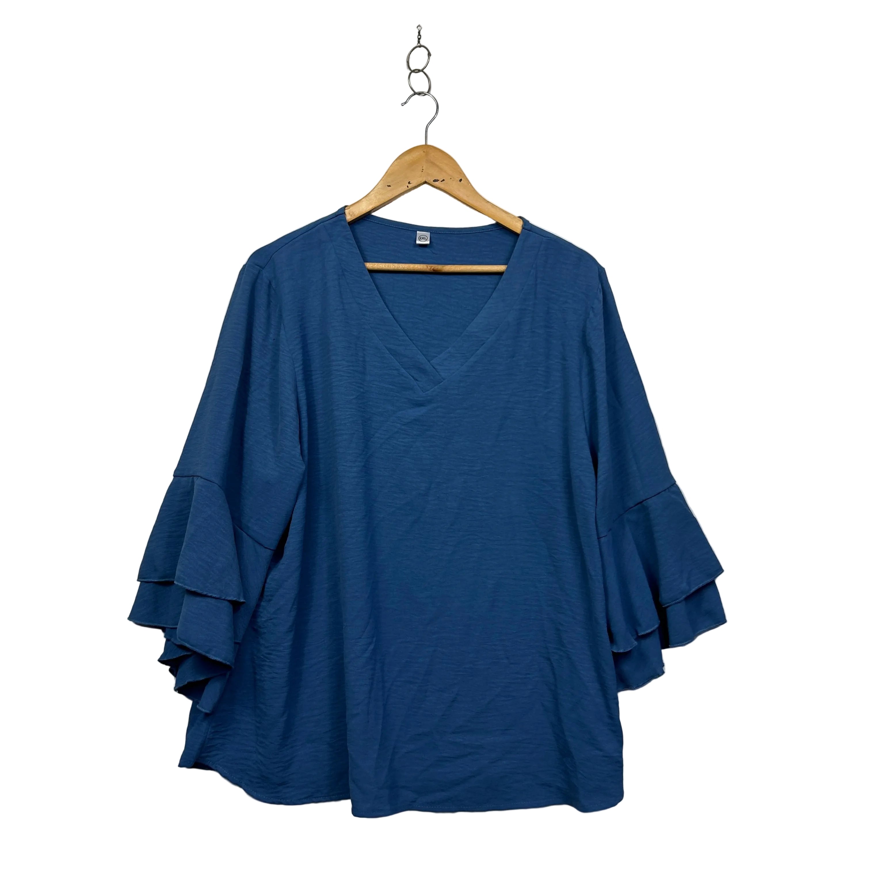 Navy Blue Tiered Ruffle Bell Sleeve Tunic Top - Size 2XL