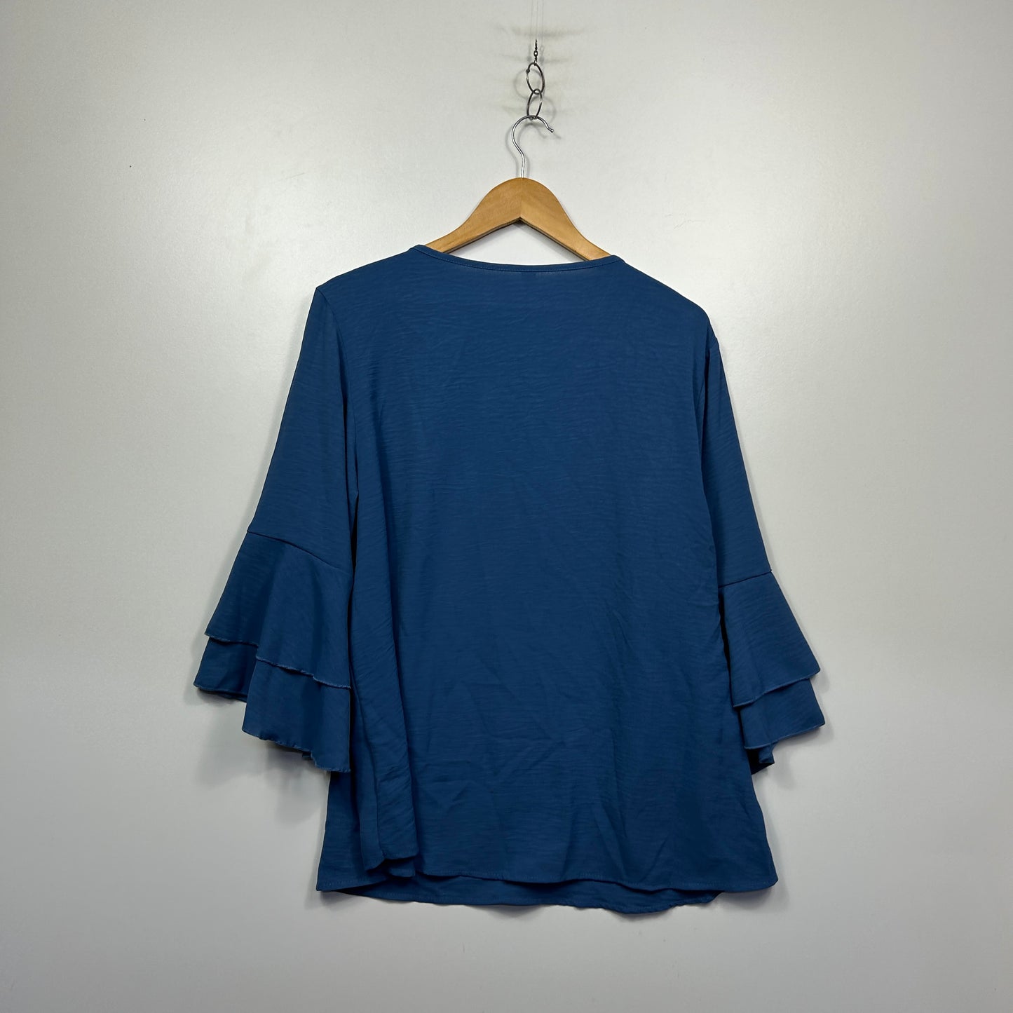 Navy Blue Tiered Ruffle Bell Sleeve Tunic Top - Size 2XL
