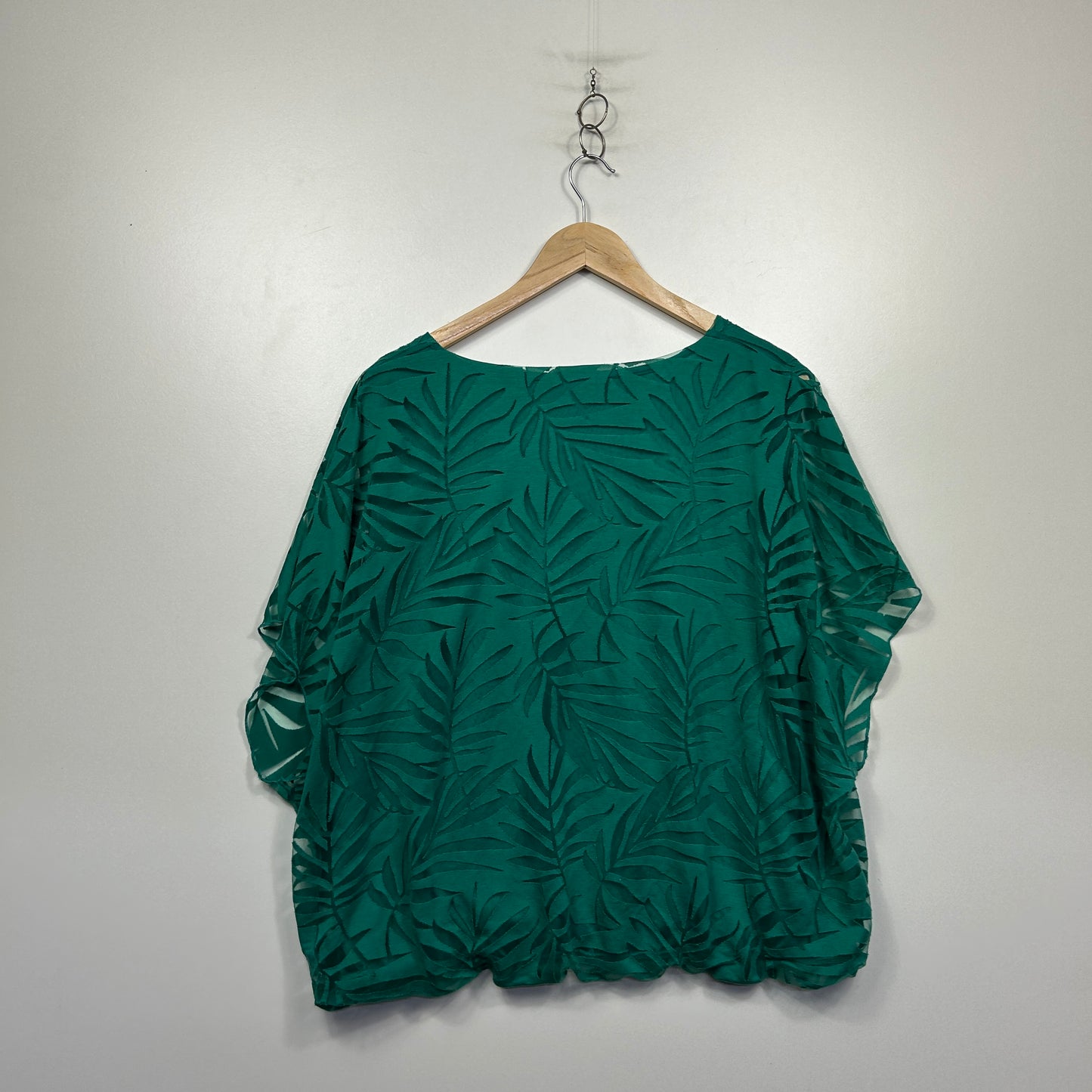 Katies Emerald Green Tropical Palm Leaf Burnout Top - Size XL