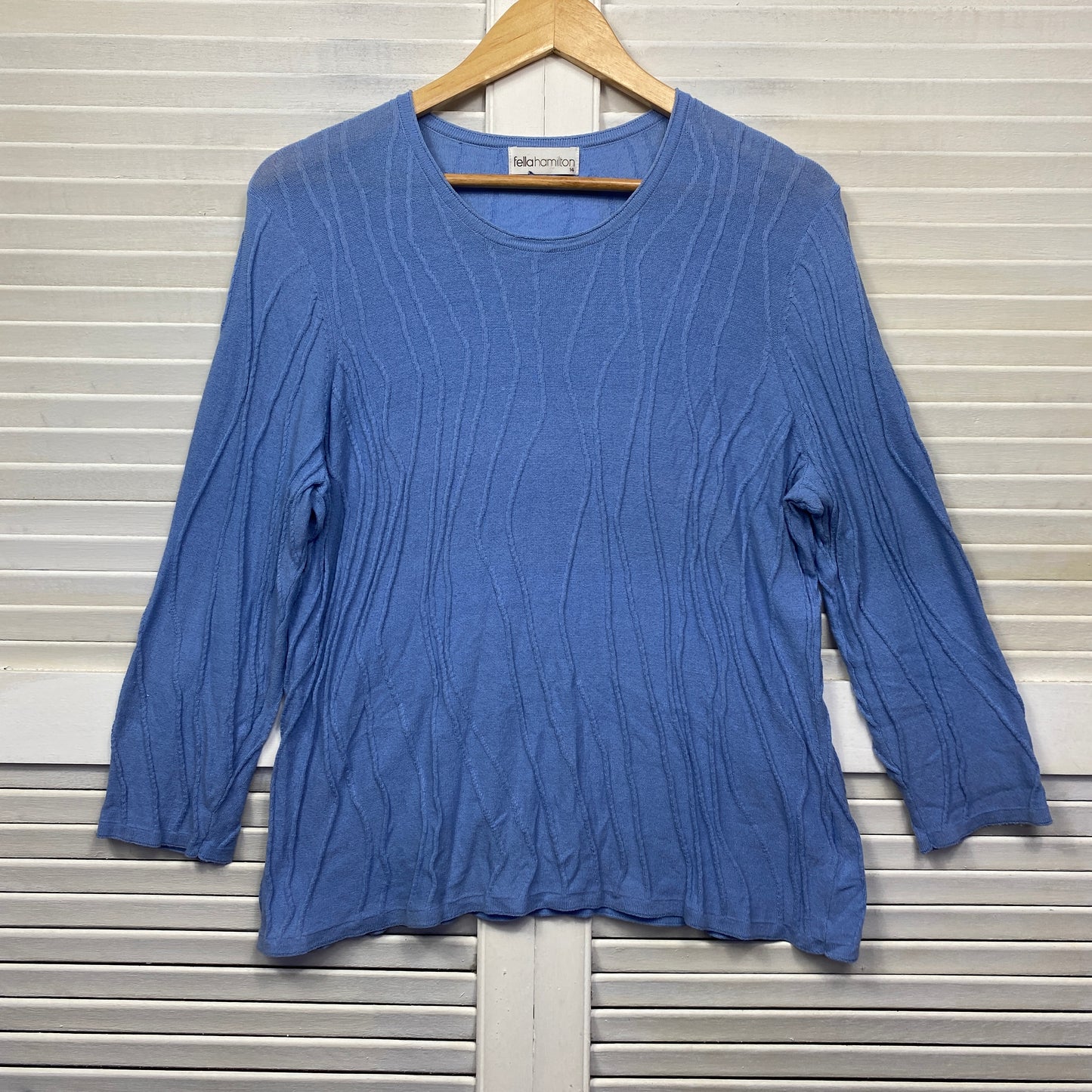 Fella Hamilton Knit Top Size 14 Blue Long Sleeve Viscose Ribbed