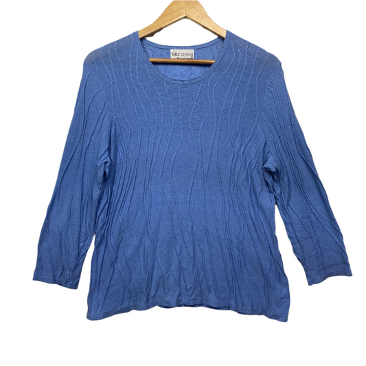 Fella Hamilton Knit Top Size 14 Blue Long Sleeve Viscose Ribbed