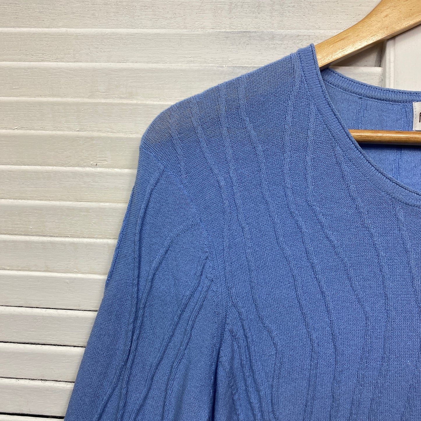 Fella Hamilton Knit Top Size 14 Blue Long Sleeve Viscose Ribbed