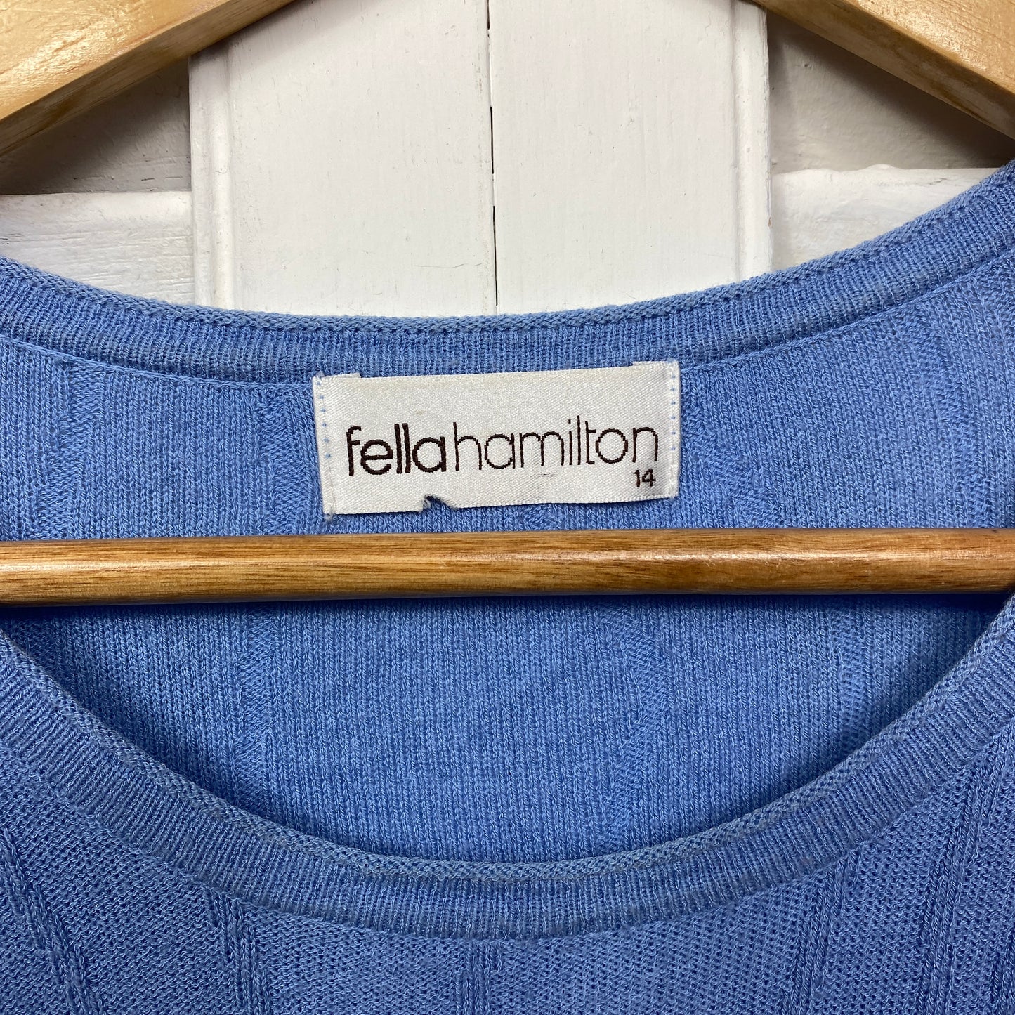 Fella Hamilton Knit Top Size 14 Blue Long Sleeve Viscose Ribbed