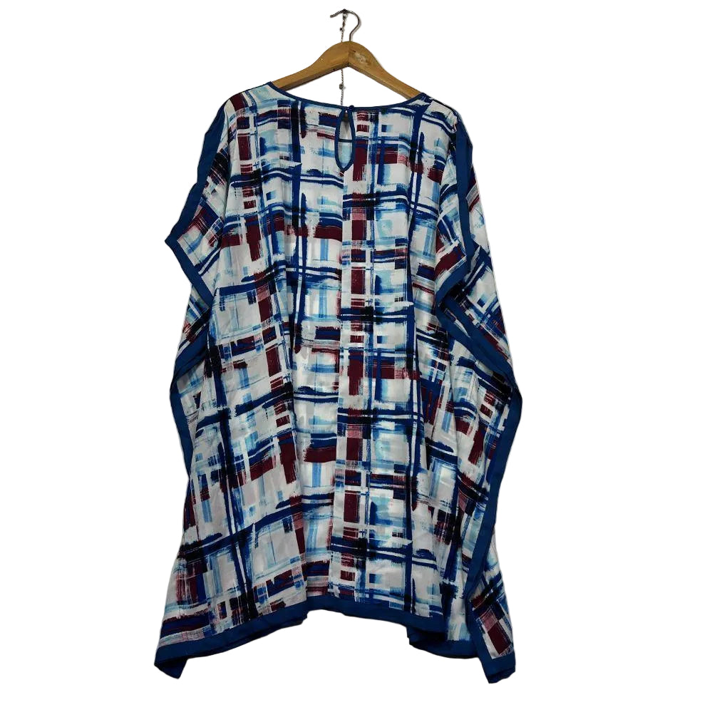 Blue Abstract Print Kaftan Top - Size XL