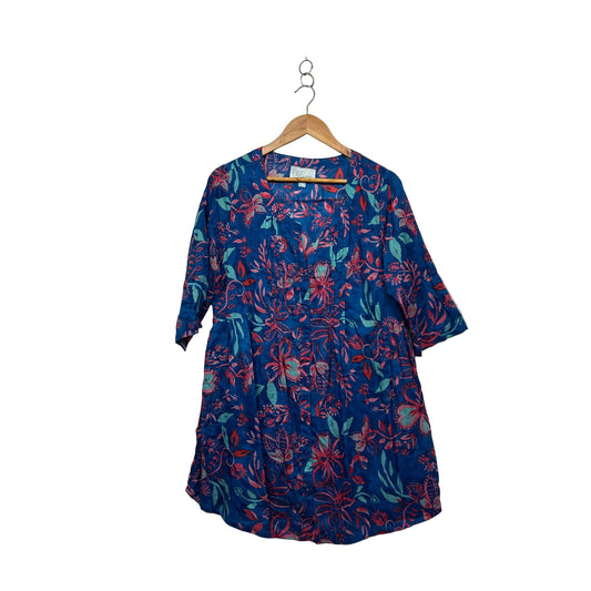 One Summer Navy Blue Tropical Floral Top - Size 12