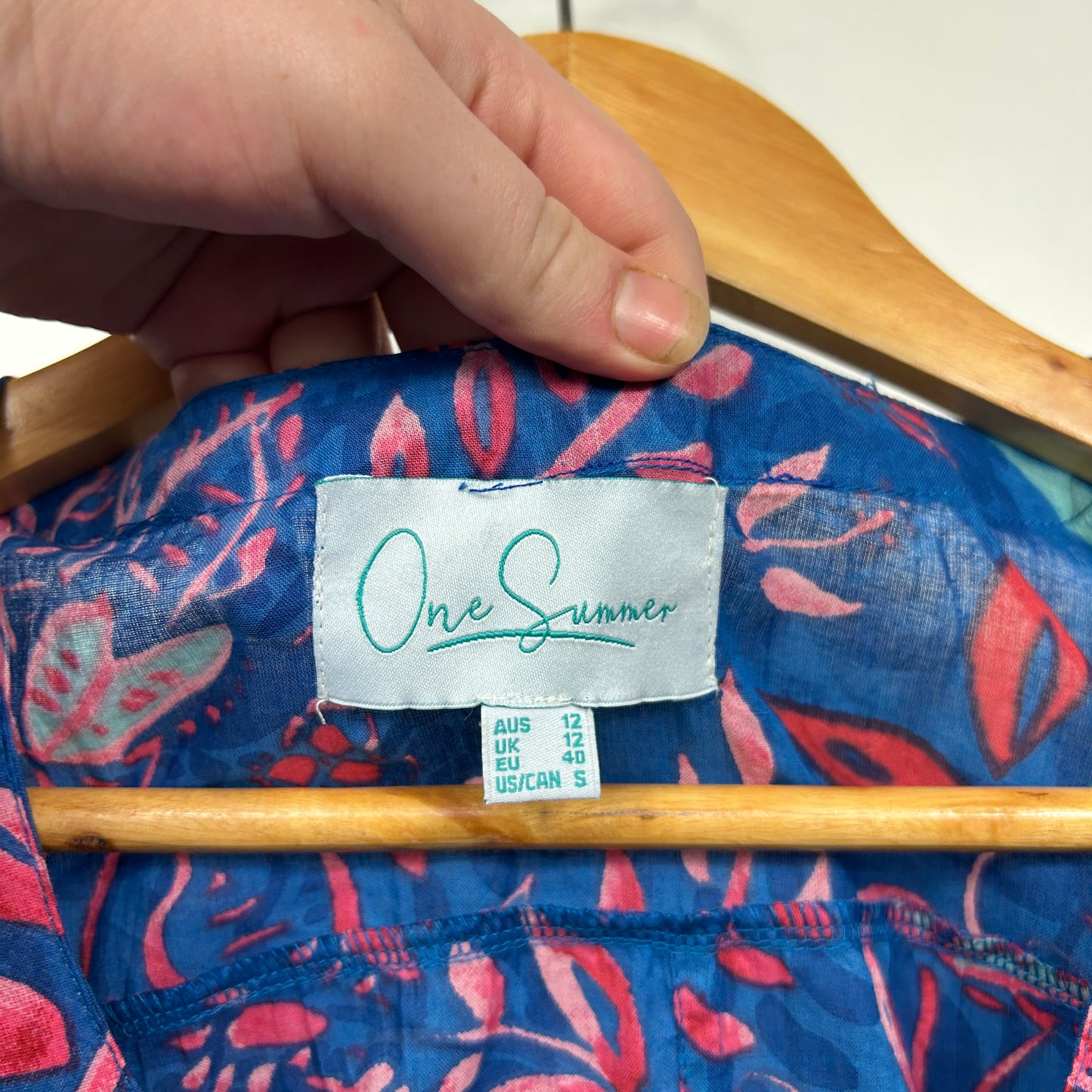 One Summer Navy Blue Tropical Floral Top - Size 12