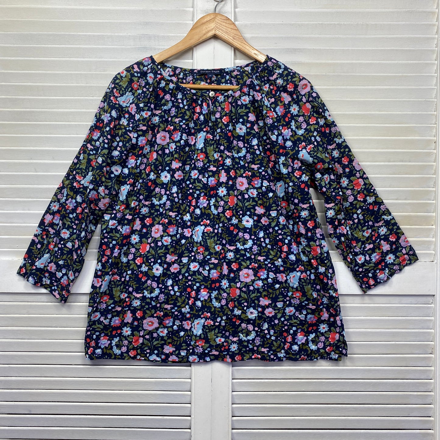 Gordon Smith Top Size 14 Floral Multicoloured 100% Cotton Long Sleeve