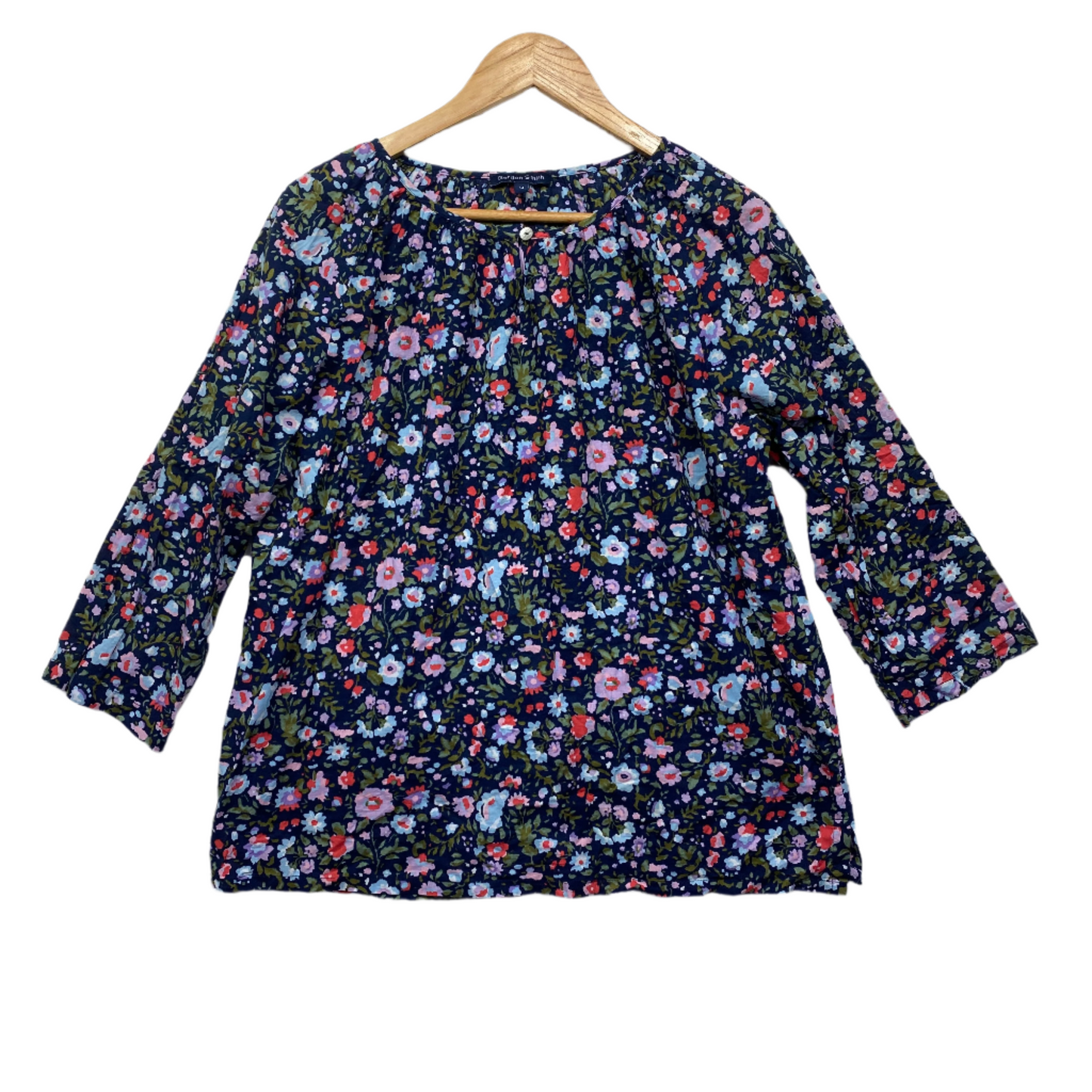 Gordon Smith Top Size 14 Floral Multicoloured 100% Cotton Long Sleeve