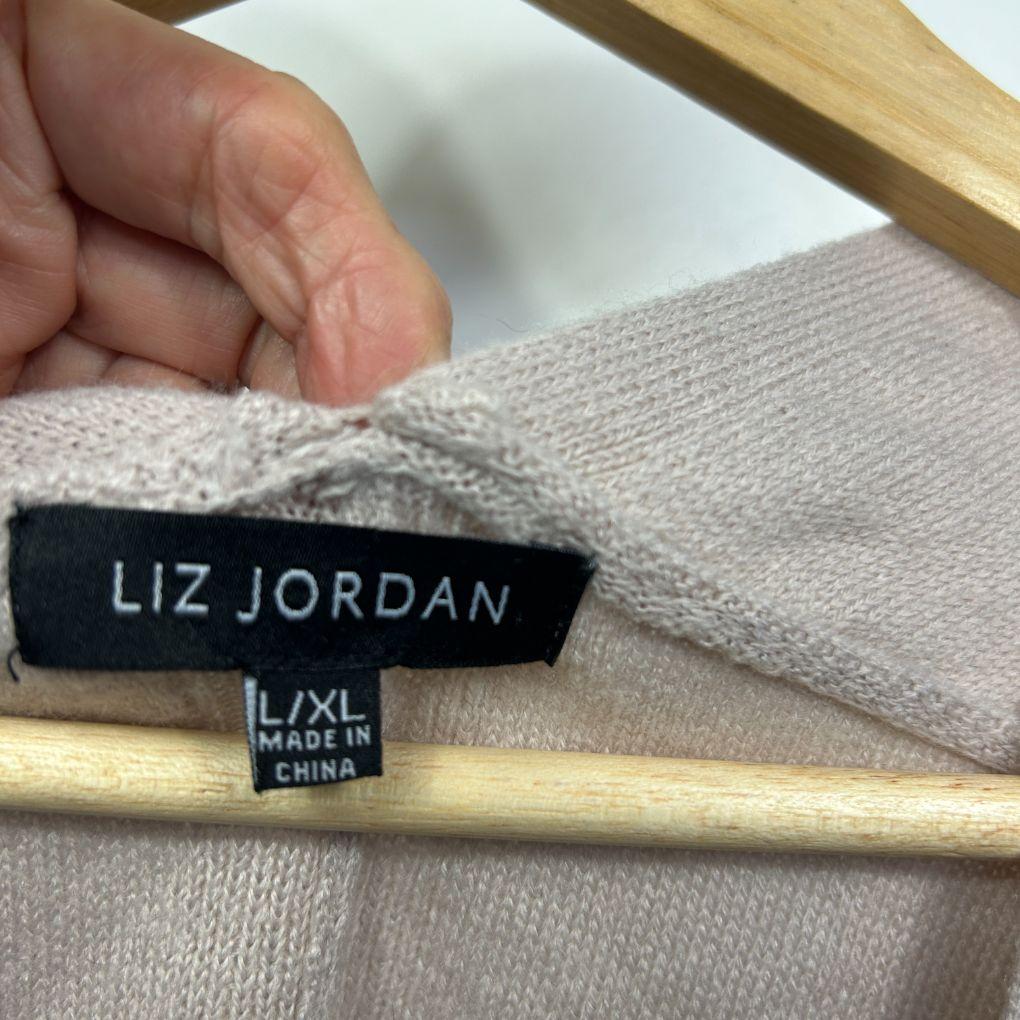 Liz Jordan Beige Stripe Border Knit Poncho Kimono - Size L/XL