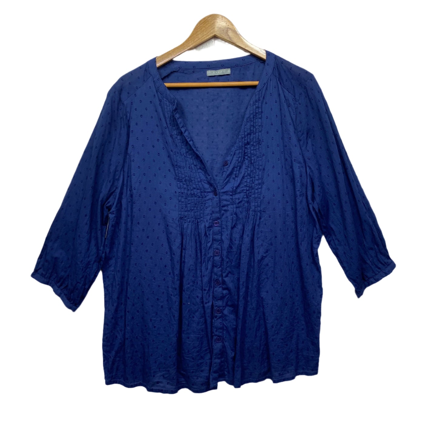 Katies Top Size 16 Long Sleeve Blue Button Up Pleated