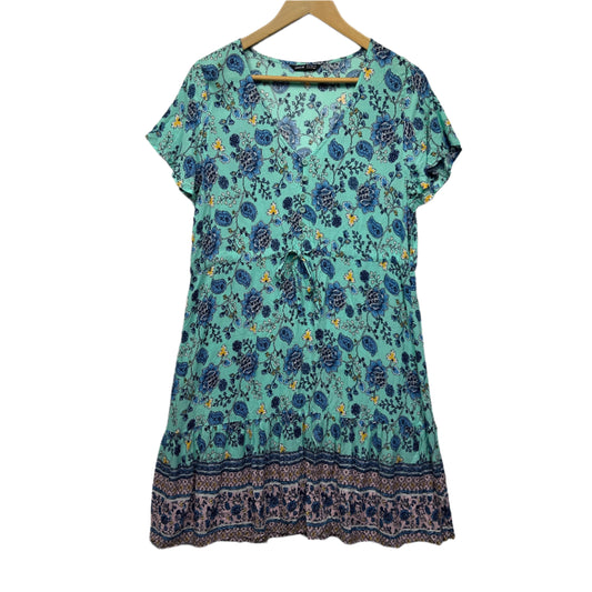 Shein Boho Dress Size XL 16 Aya Floral Viscose Short Sleeve