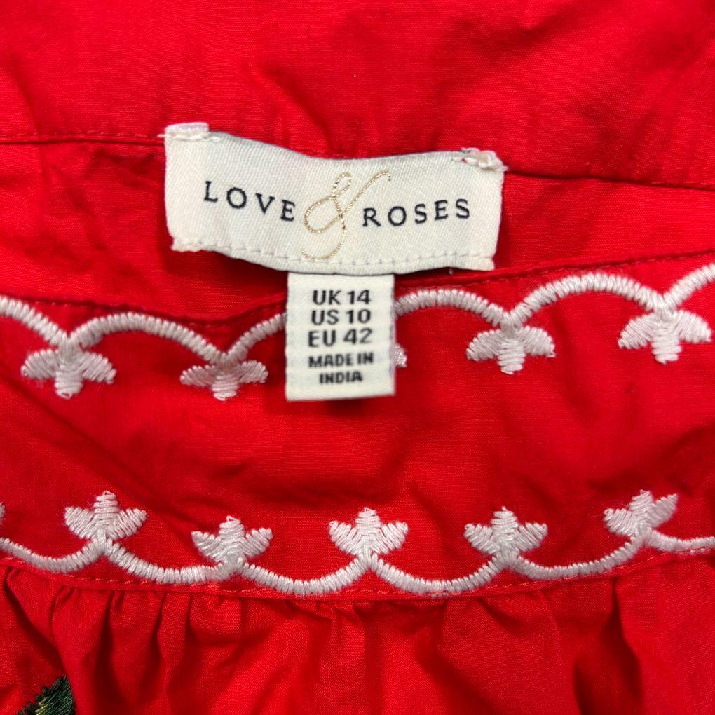 Next Love & Roses Red Cotton Embroidered Top - Size 14