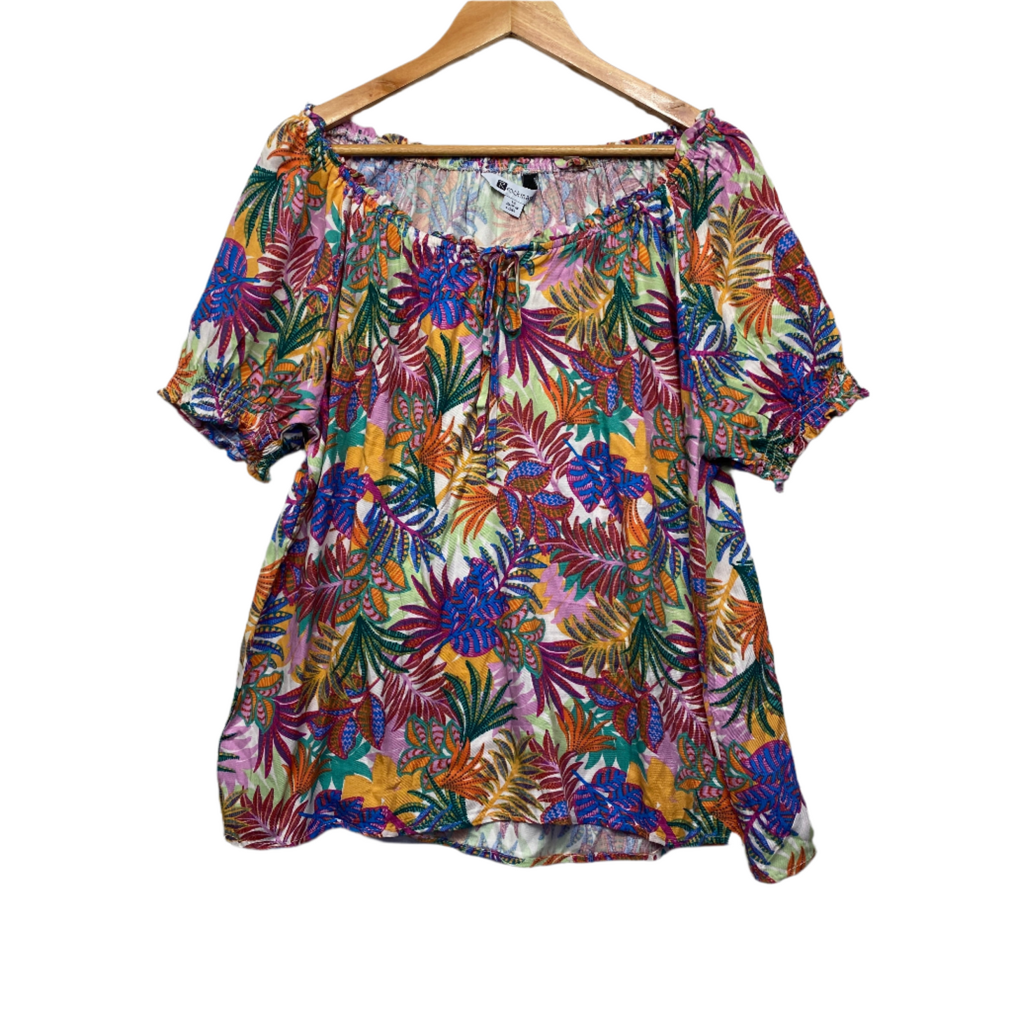 Rockmans Top Size 14 Multicoloured Floral Short Sleeve Viscose